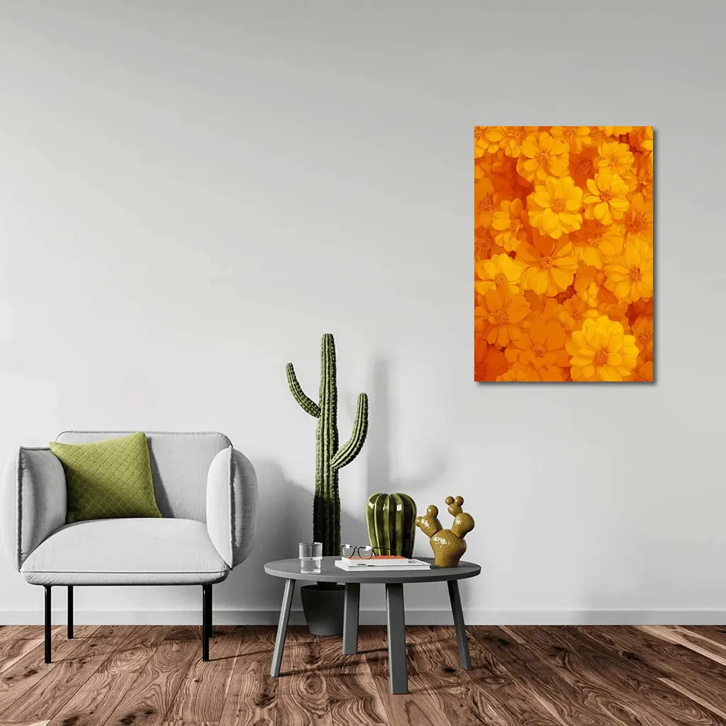 Yellow Orange Cosmos Flowers Floral Pattern – Wall Art