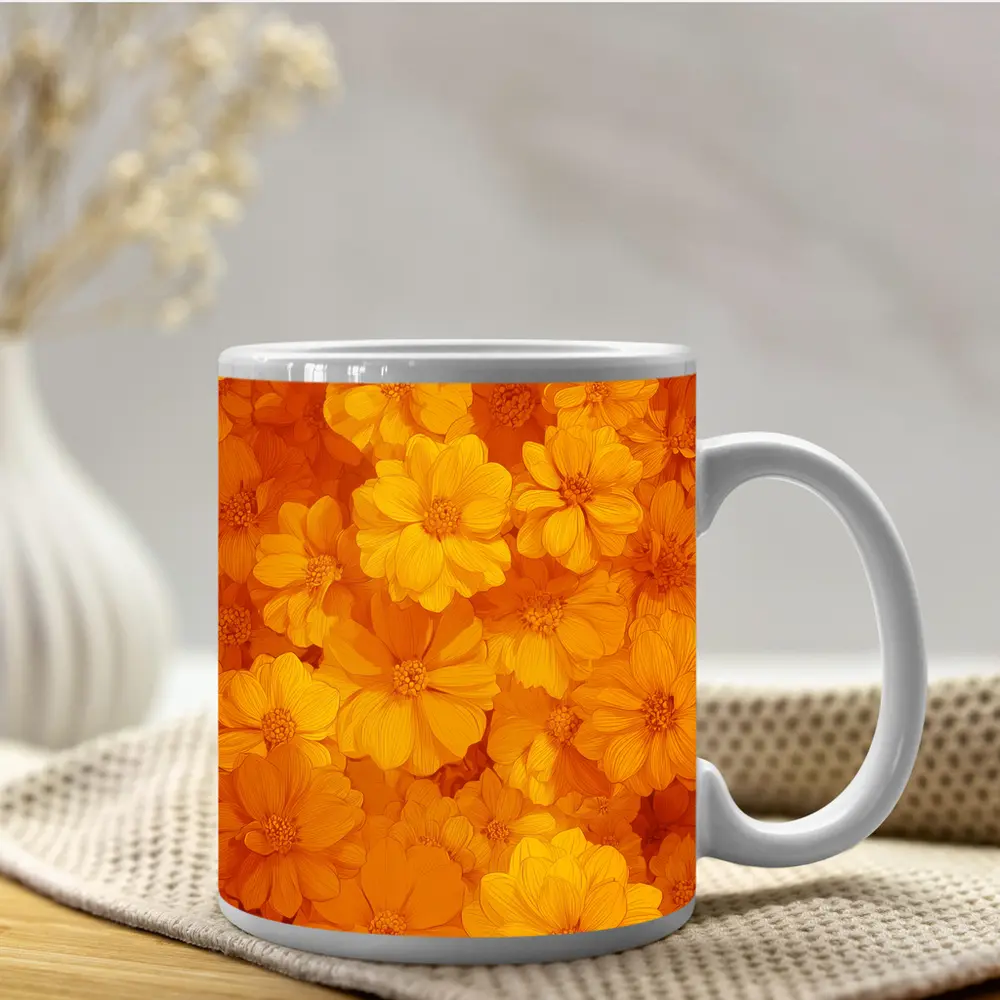 Yellow Orange Cosmos Flowers Floral Pattern – Mugs