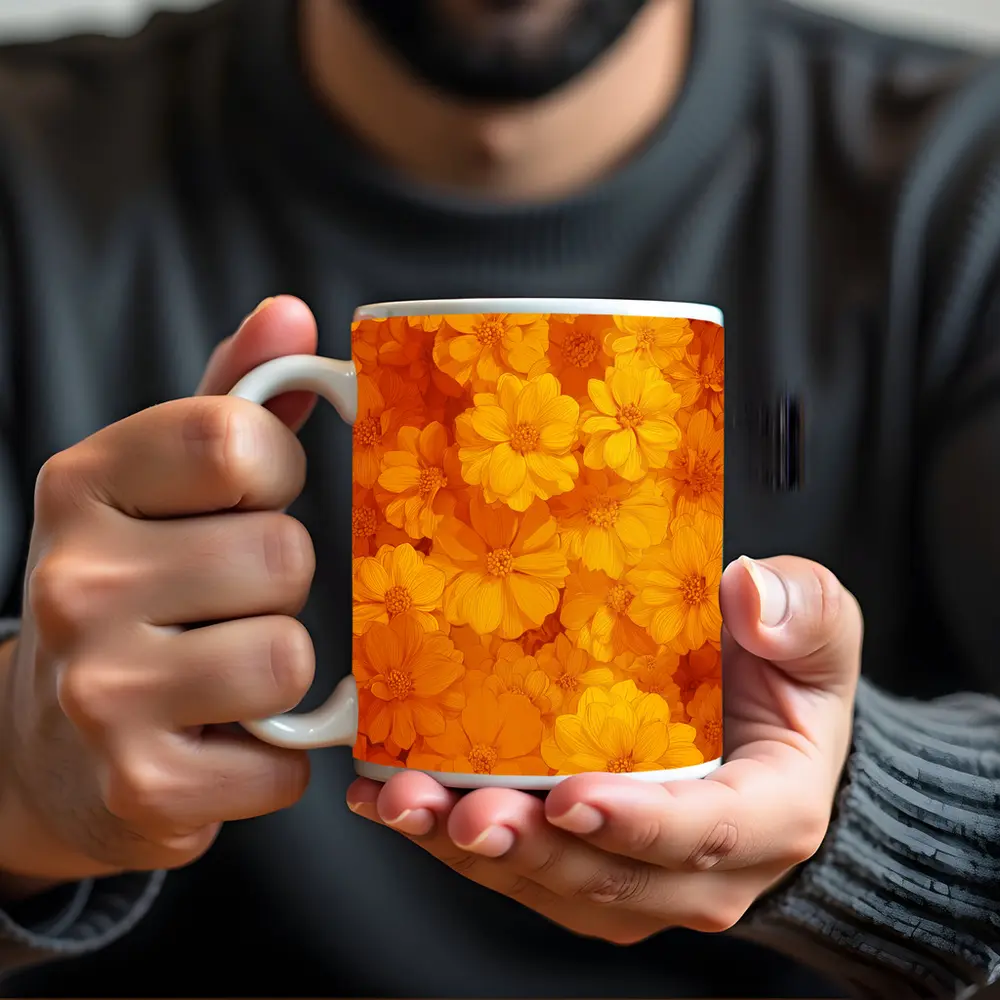 Yellow Orange Cosmos Flowers Floral Pattern – Mugs