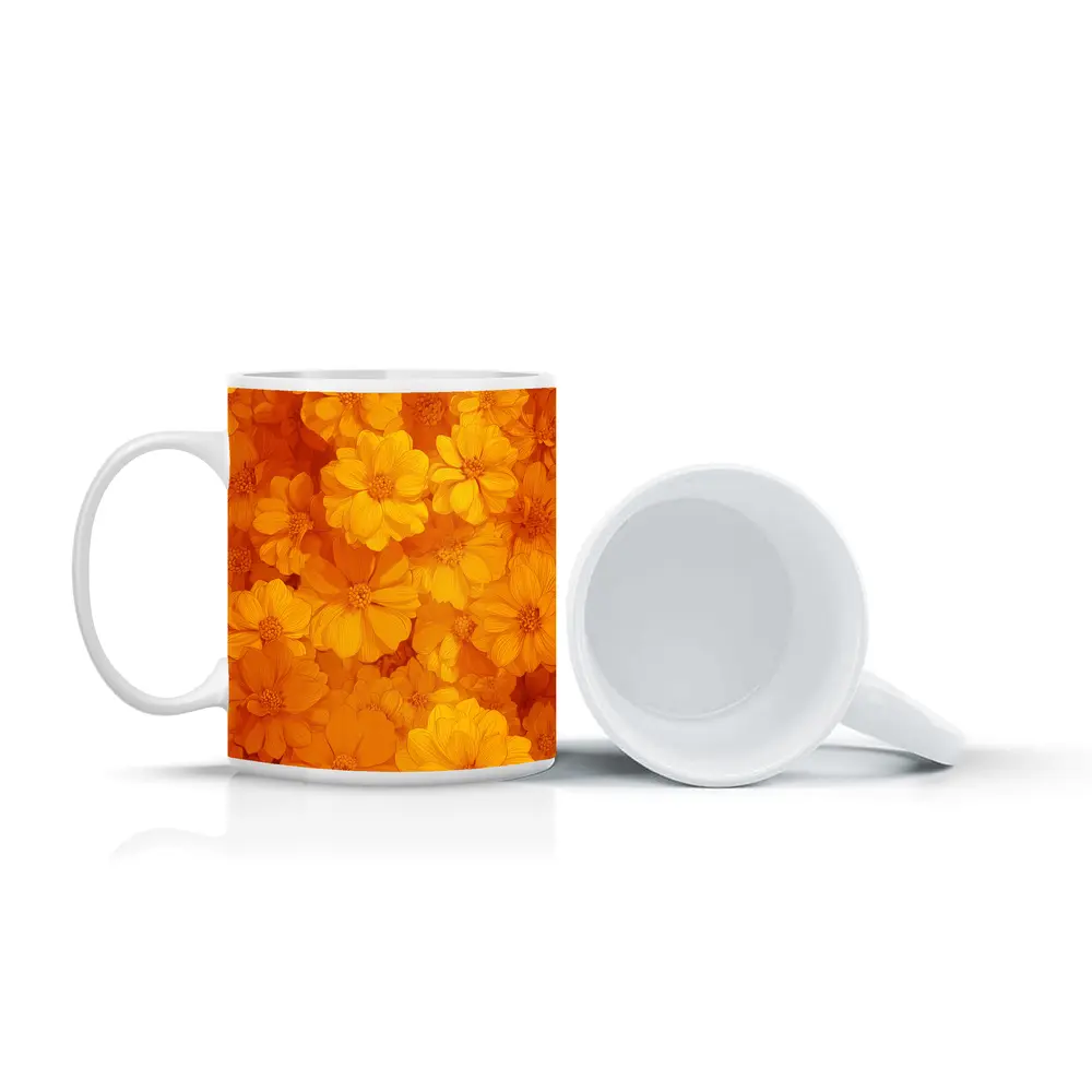 Yellow Orange Cosmos Flowers Floral Pattern – Mugs