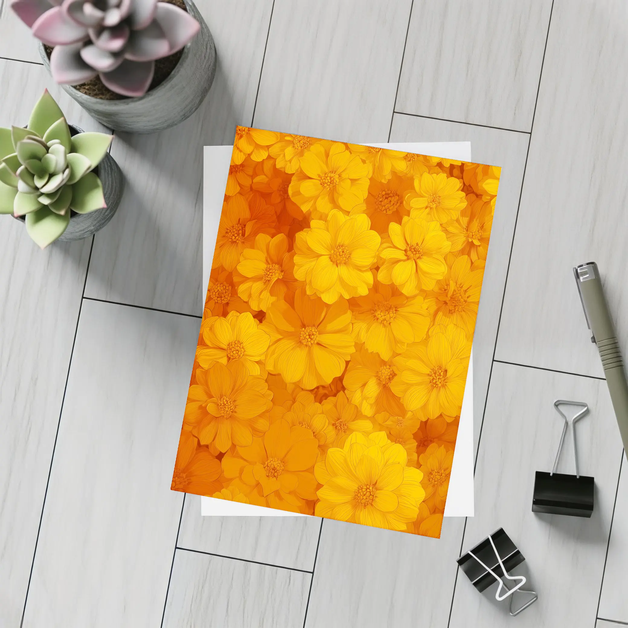 Yellow Orange Cosmos Flowers Floral Pattern – Postcards