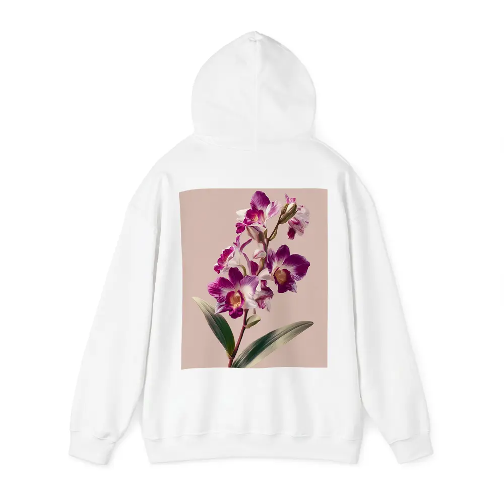 Purple Orchid Botanical Illustration Beige Background – Hoodies