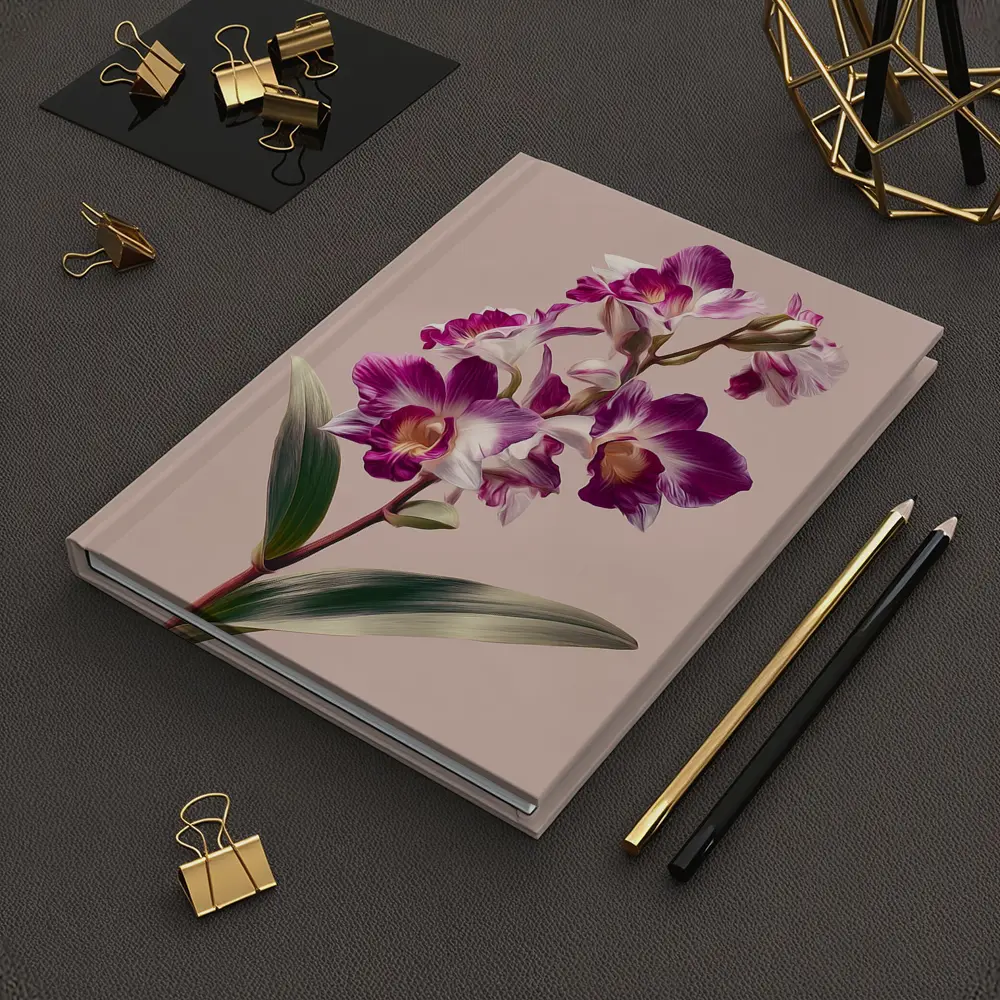Purple Orchid Botanical Illustration Beige Background – Notebooks