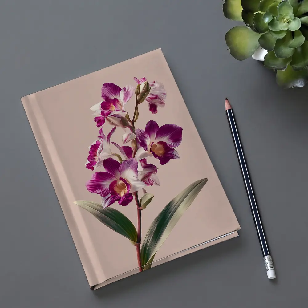 Purple Orchid Botanical Illustration Beige Background – Notebooks