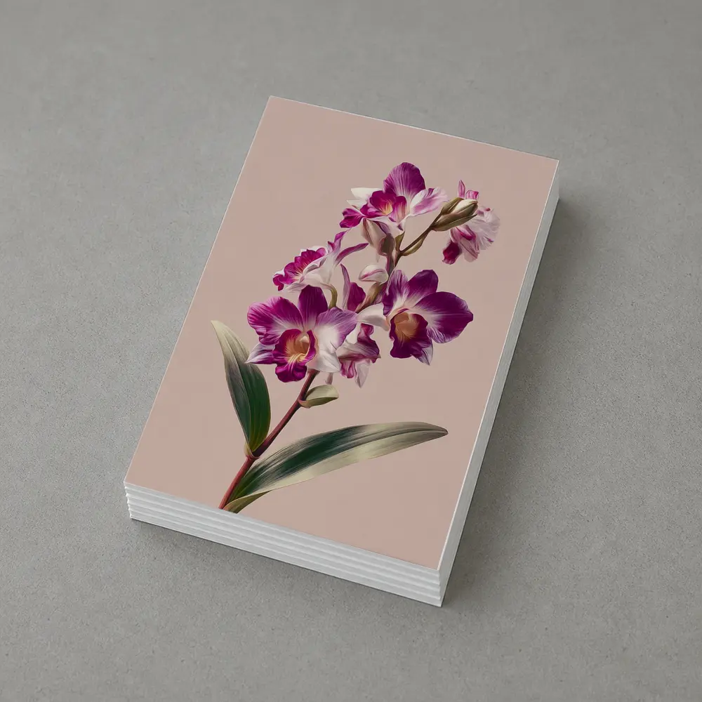 Purple Orchid Botanical Illustration Beige Background – Postcards