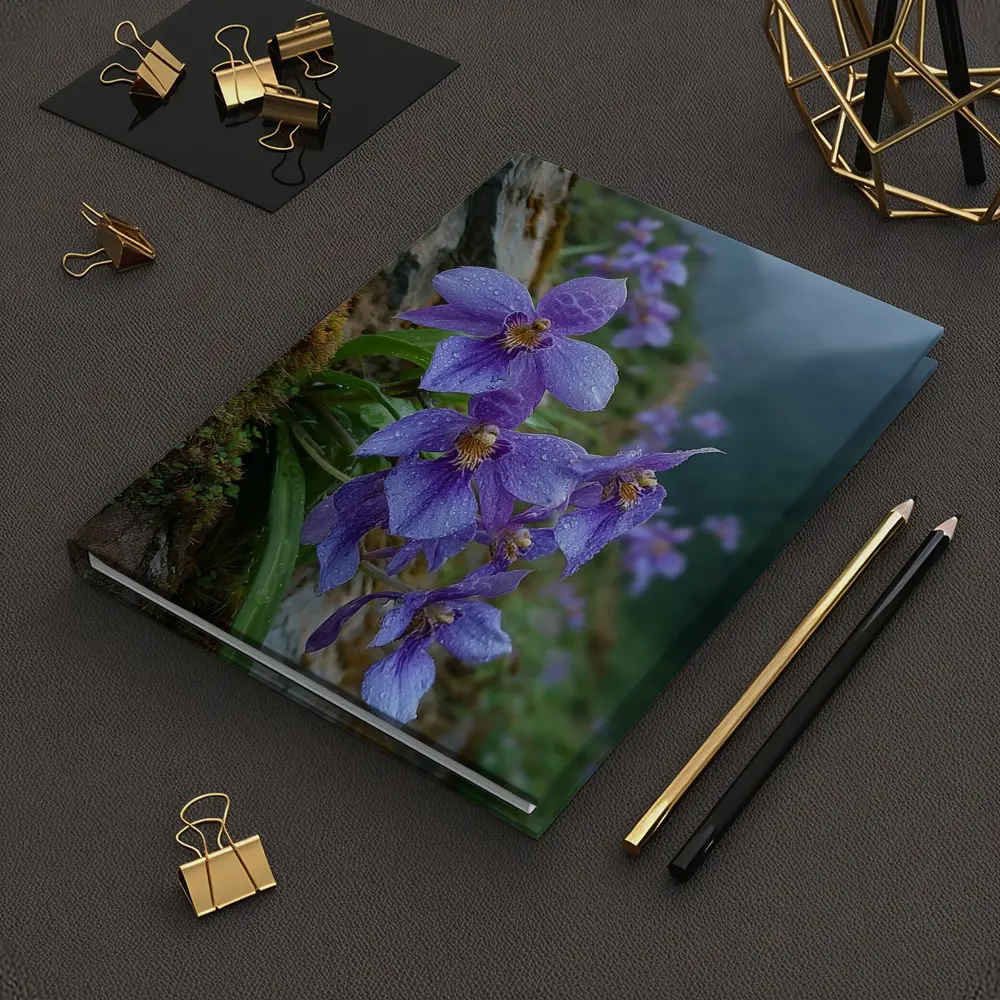 Purple Orchids Growing on Misty Mountain Cliff – Notebooks