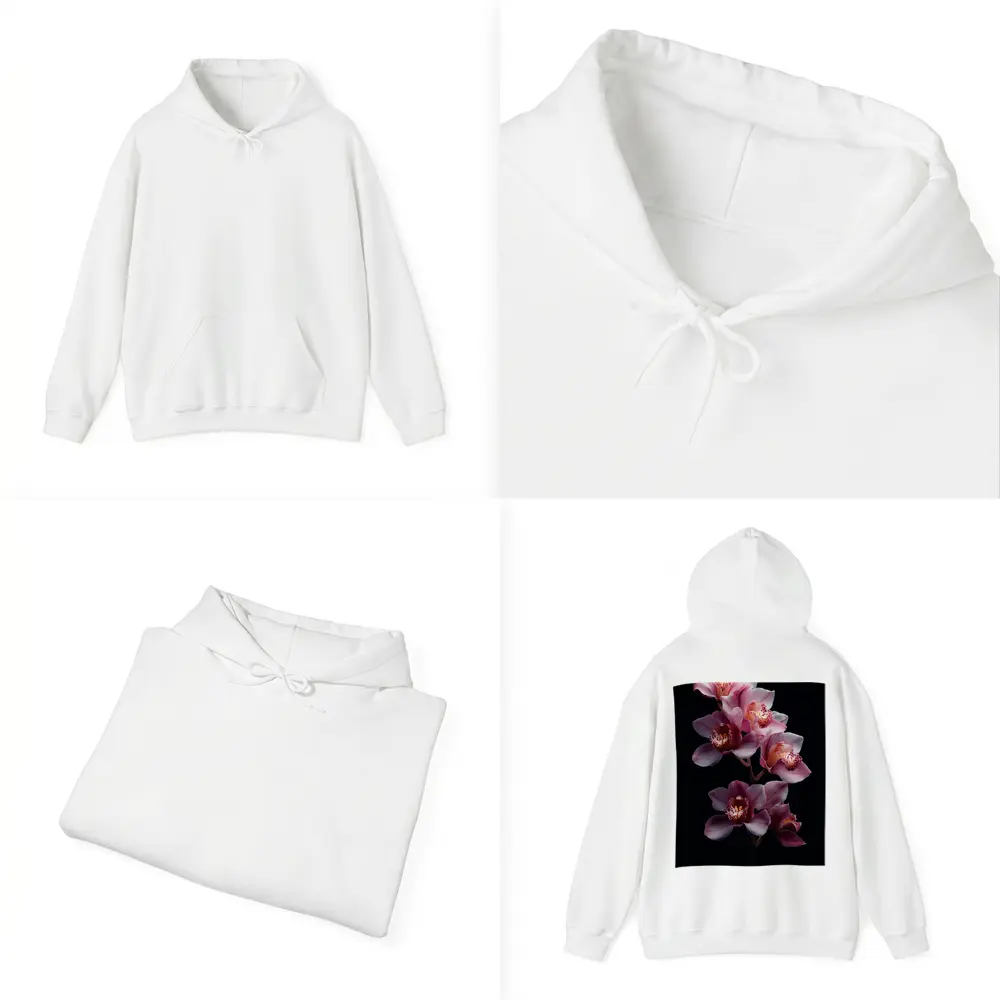 Pink Cymbidium Orchid Flowers Black Background – Hoodies
