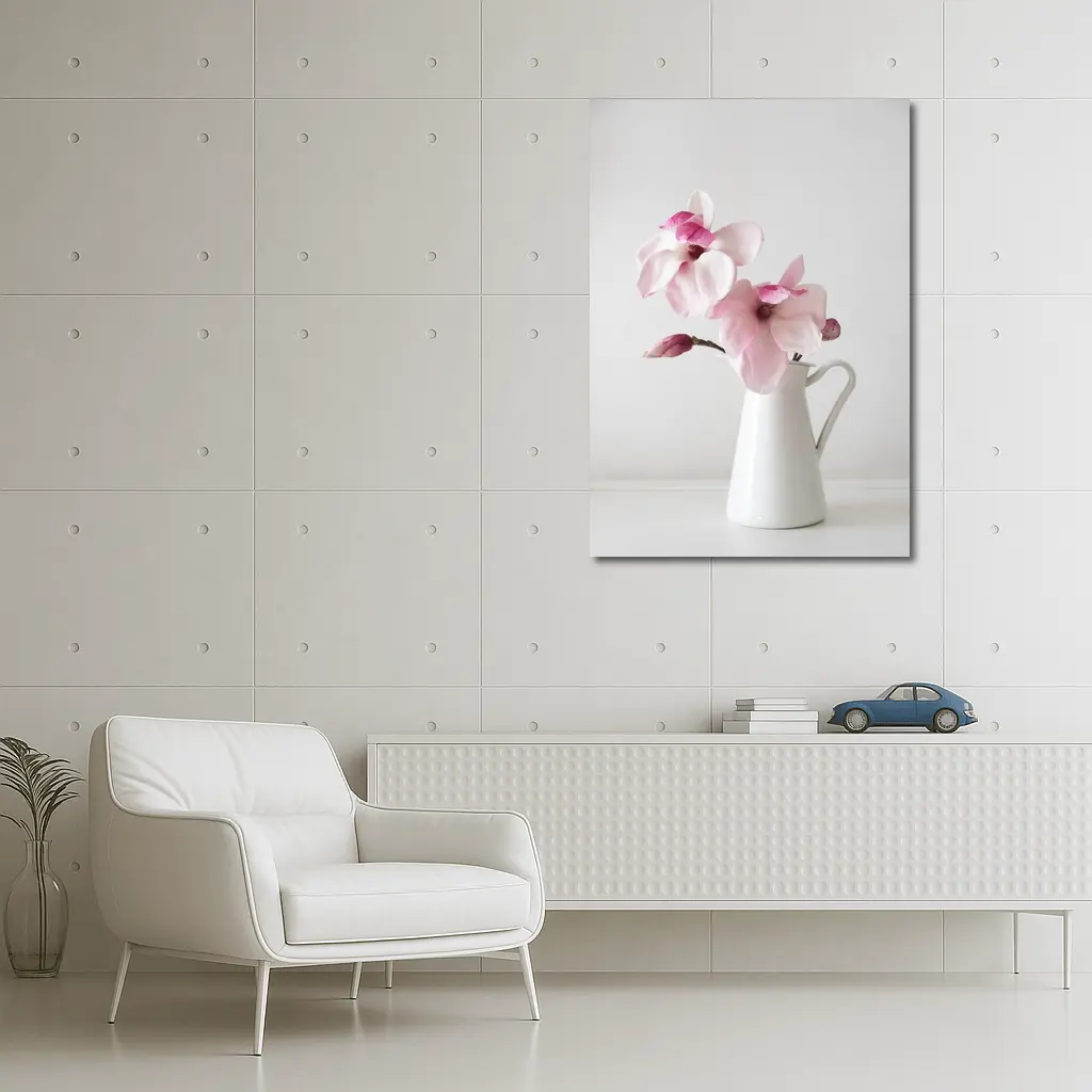 Pink Magnolia Flowers White Ceramic Pitcher – Wall Art