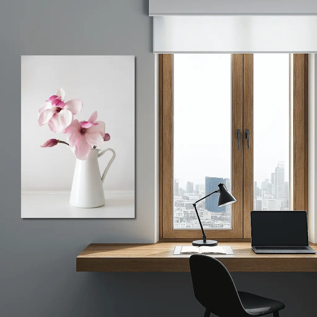 Pink Magnolia Flowers White Ceramic Pitcher – Wall Art