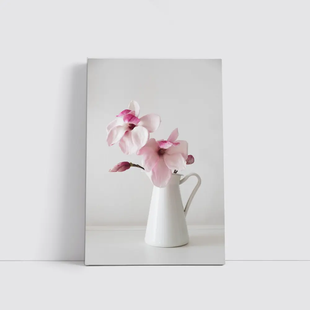 Pink Magnolia Flowers White Ceramic Pitcher – Wall Art