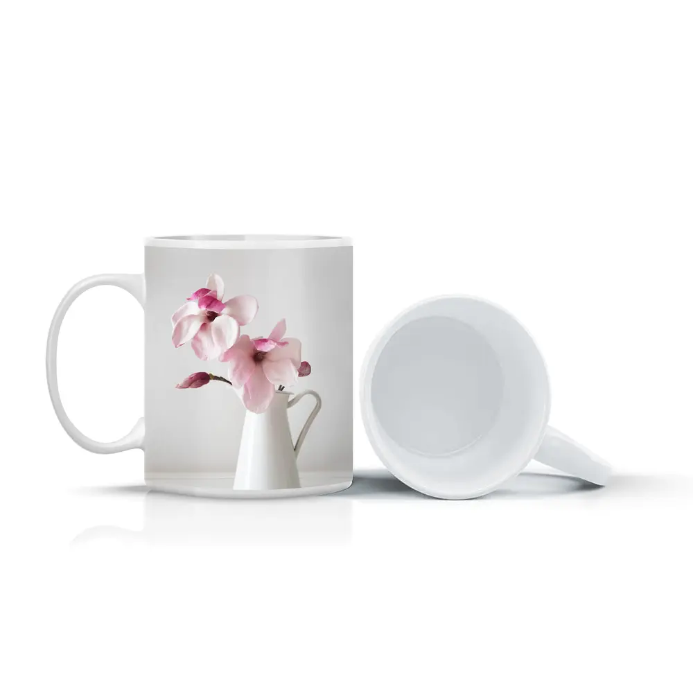 Pink Magnolia Flowers White Ceramic Pitcher – Mugs