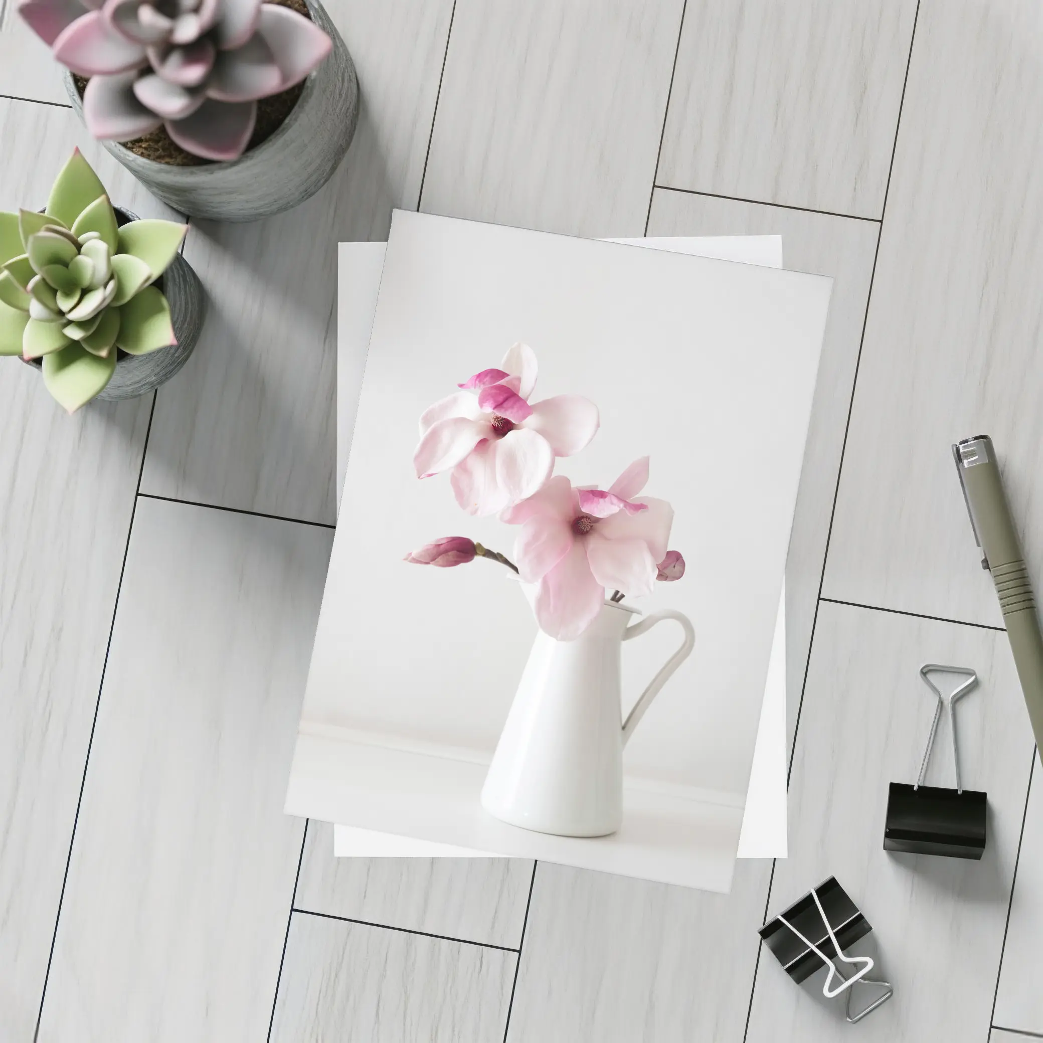 Pink Magnolia Flowers White Ceramic Pitcher – Postcards