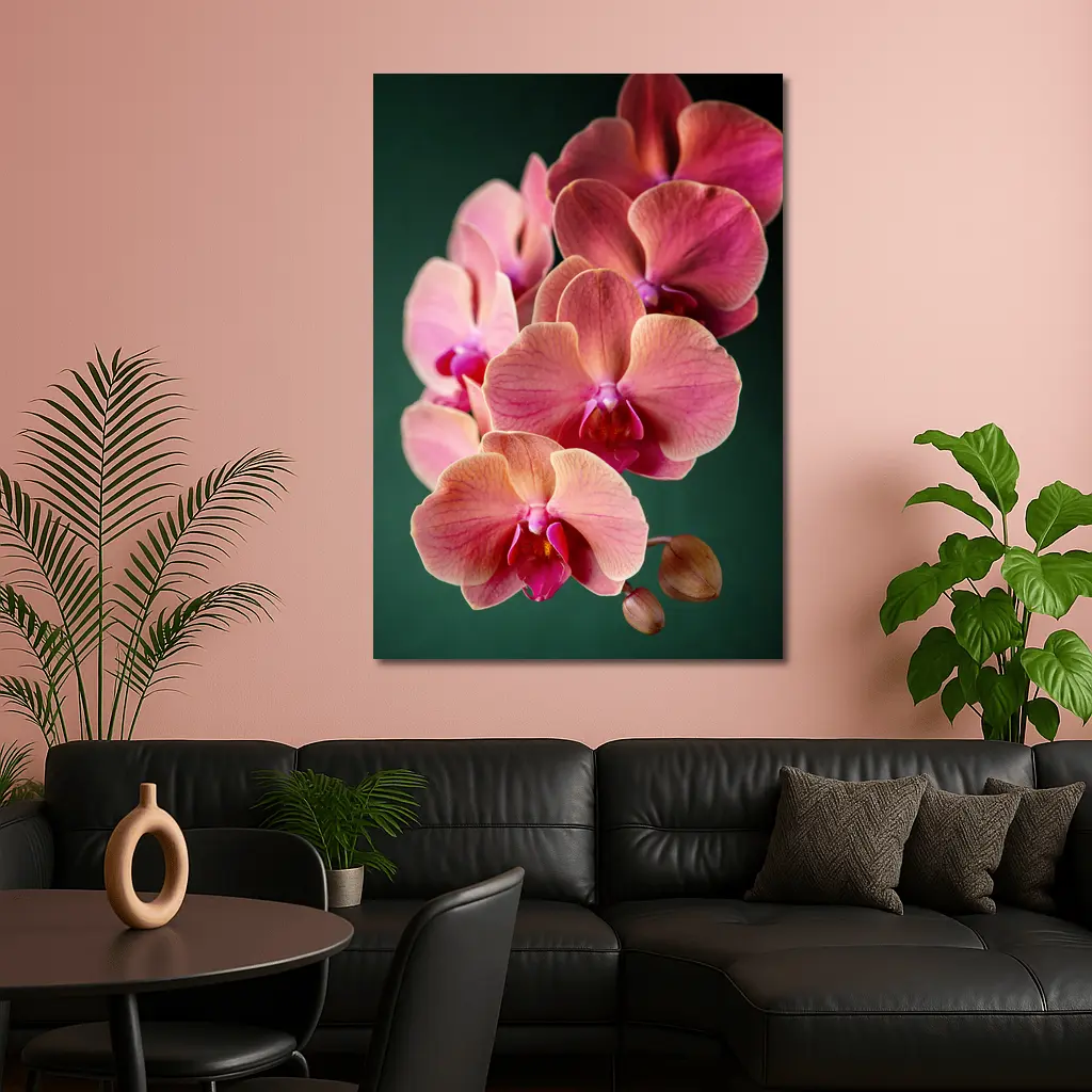 Pink Phalaenopsis Orchid Flowers Dark Green Background – Wall Art
