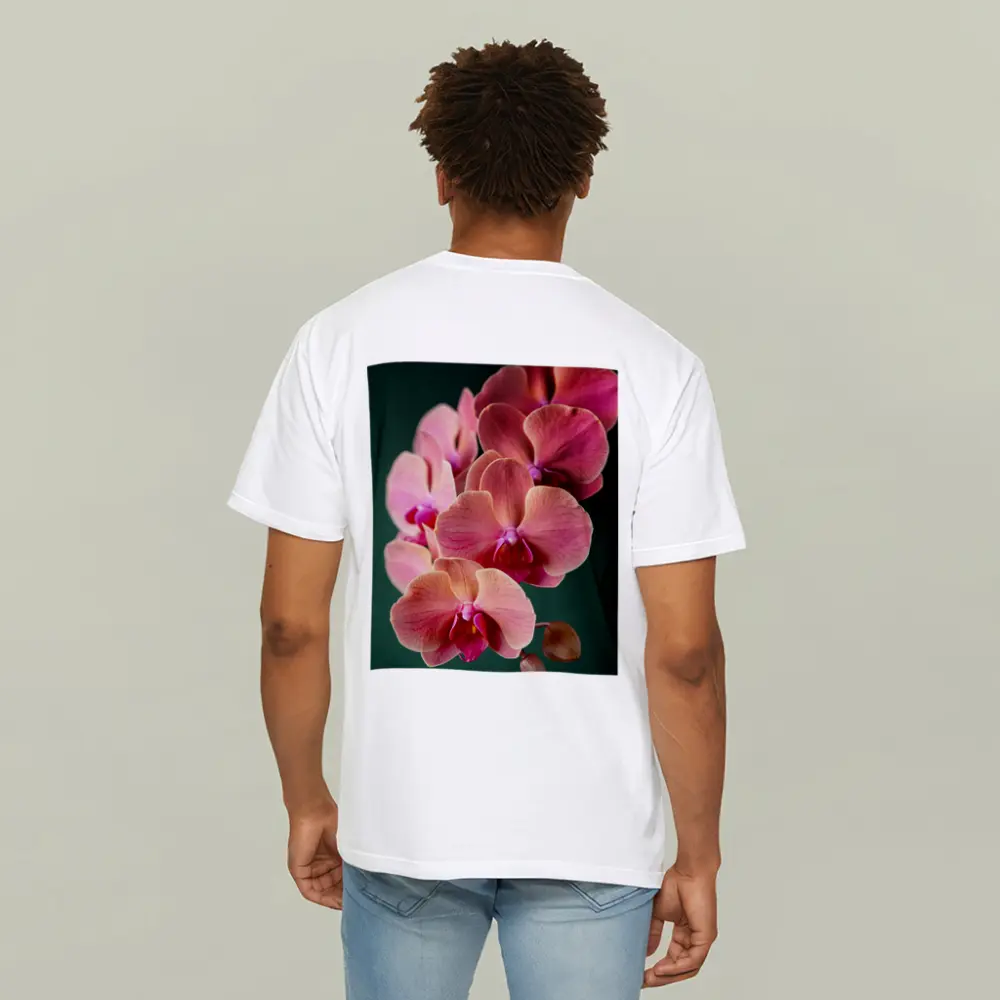 Pink Phalaenopsis Orchid Flowers Dark Green Background – T-Shirts