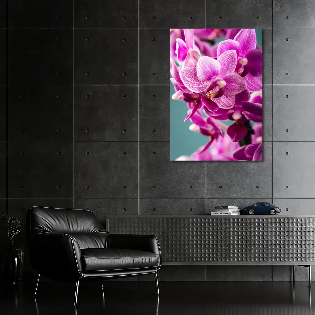Pink Orchid Flowers on Teal Background – Wall Art