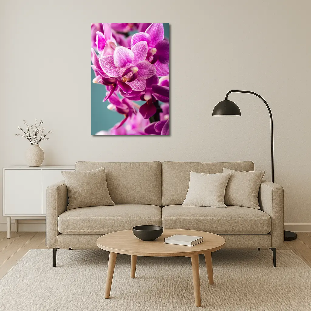 Pink Orchid Flowers on Teal Background – Wall Art