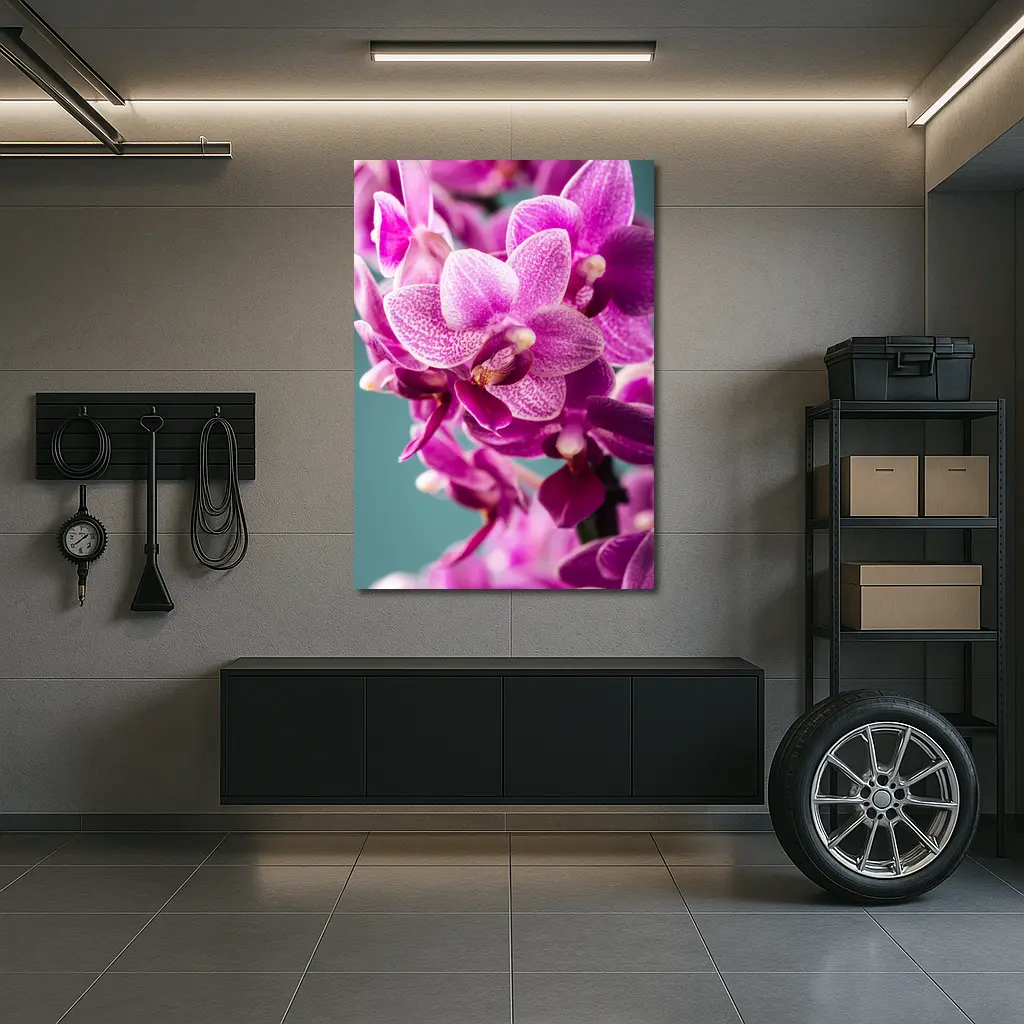 Pink Orchid Flowers on Teal Background – Wall Art