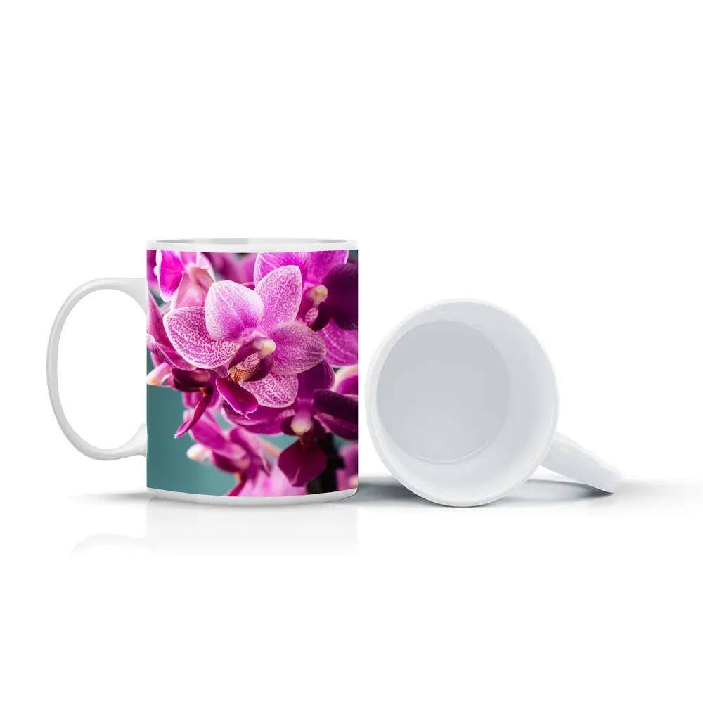 Pink Orchid Flowers on Teal Background – Mugs