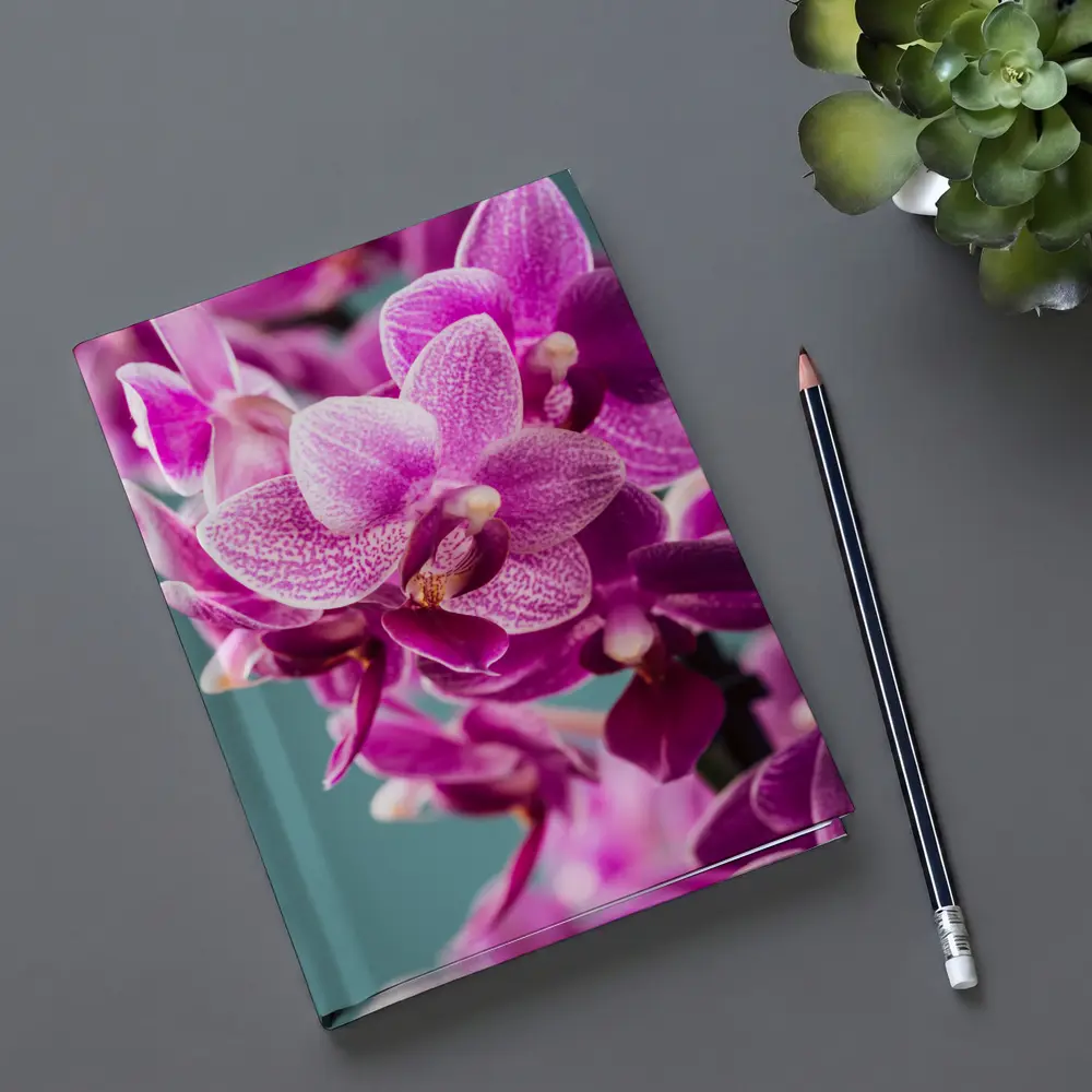 Pink Orchid Flowers on Teal Background – Notebooks
