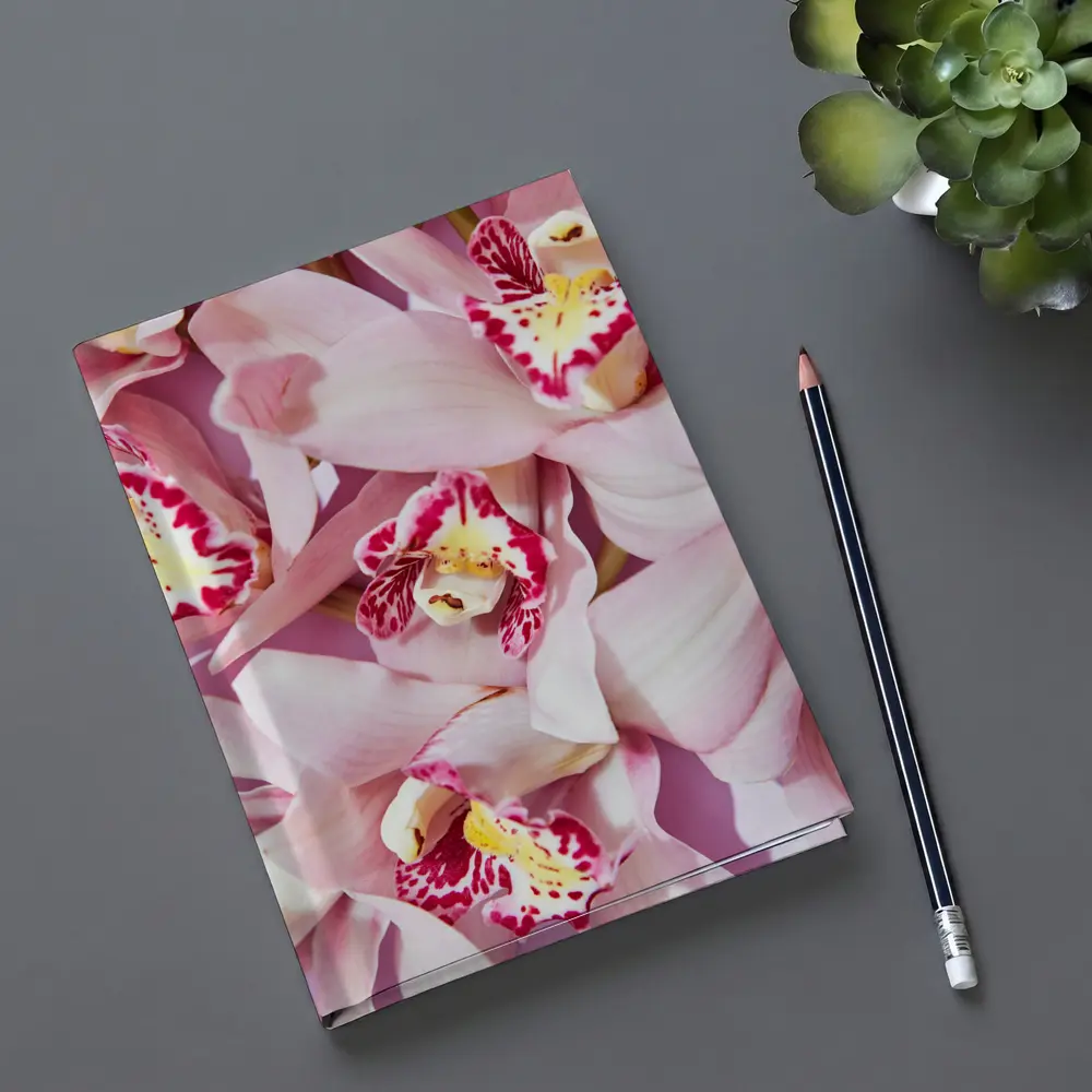 Pink Cymbidium Orchids on Pink Background – Notebooks