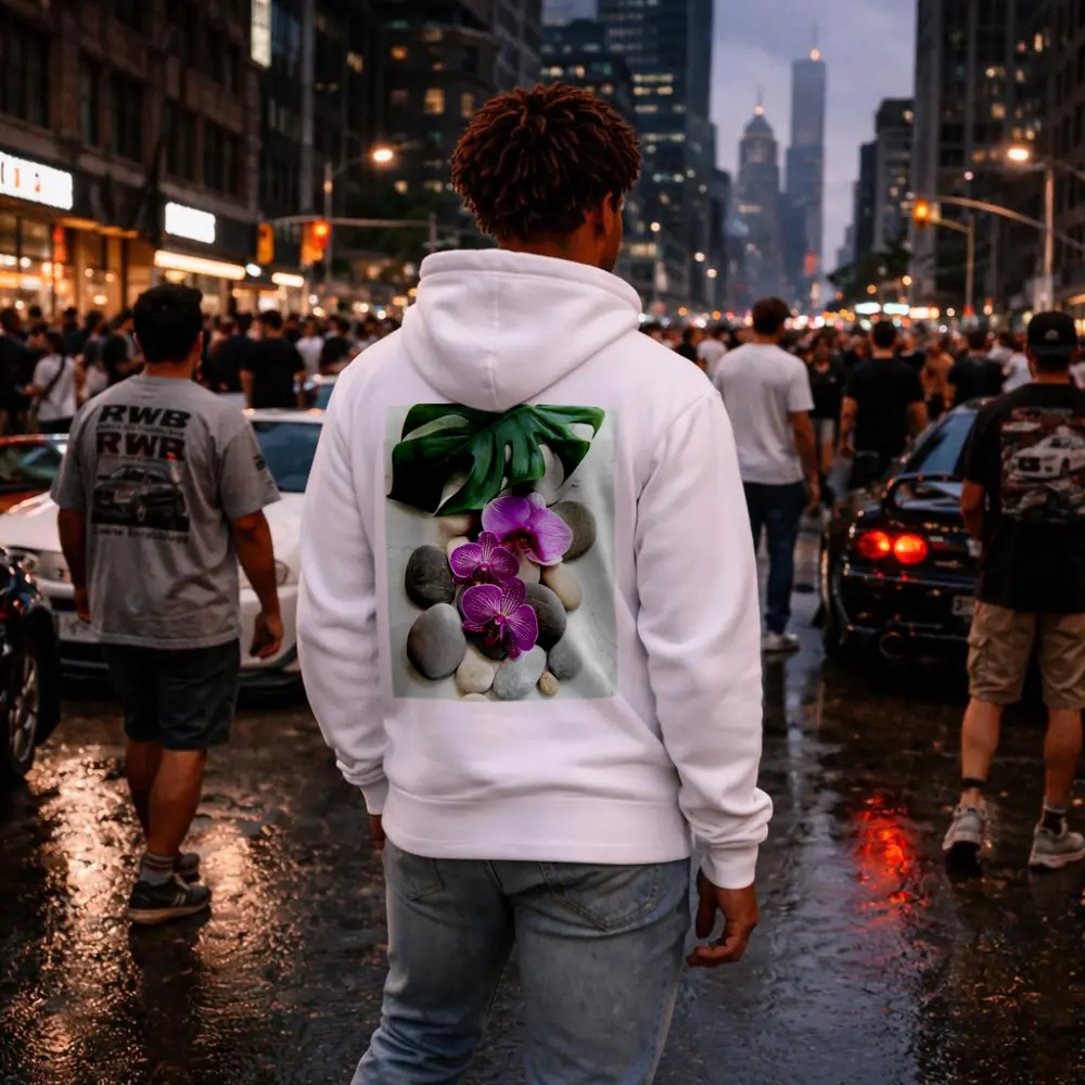 Pink Orchids Monstera Leaf Zen Stones – Hoodies
