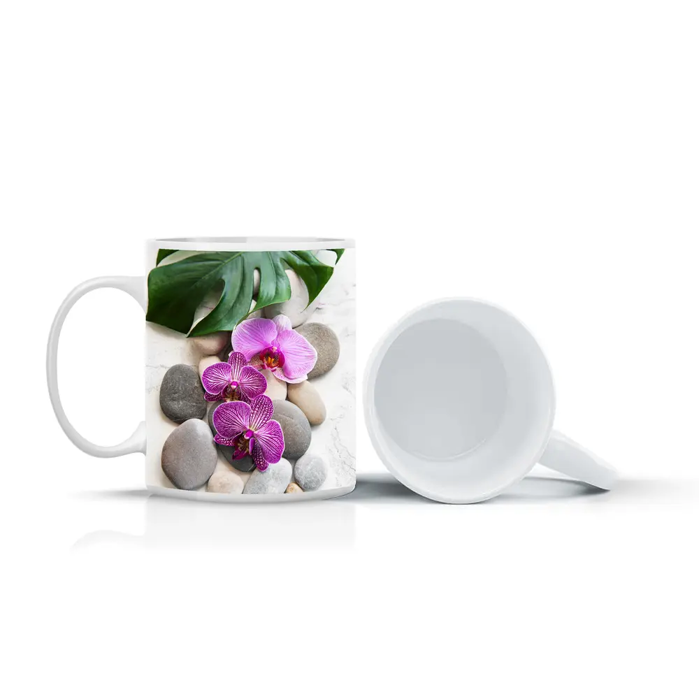 Pink Orchids Monstera Leaf Zen Stones – Mugs