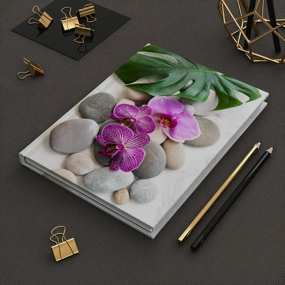Pink Orchids Monstera Leaf Zen Stones – Notebooks