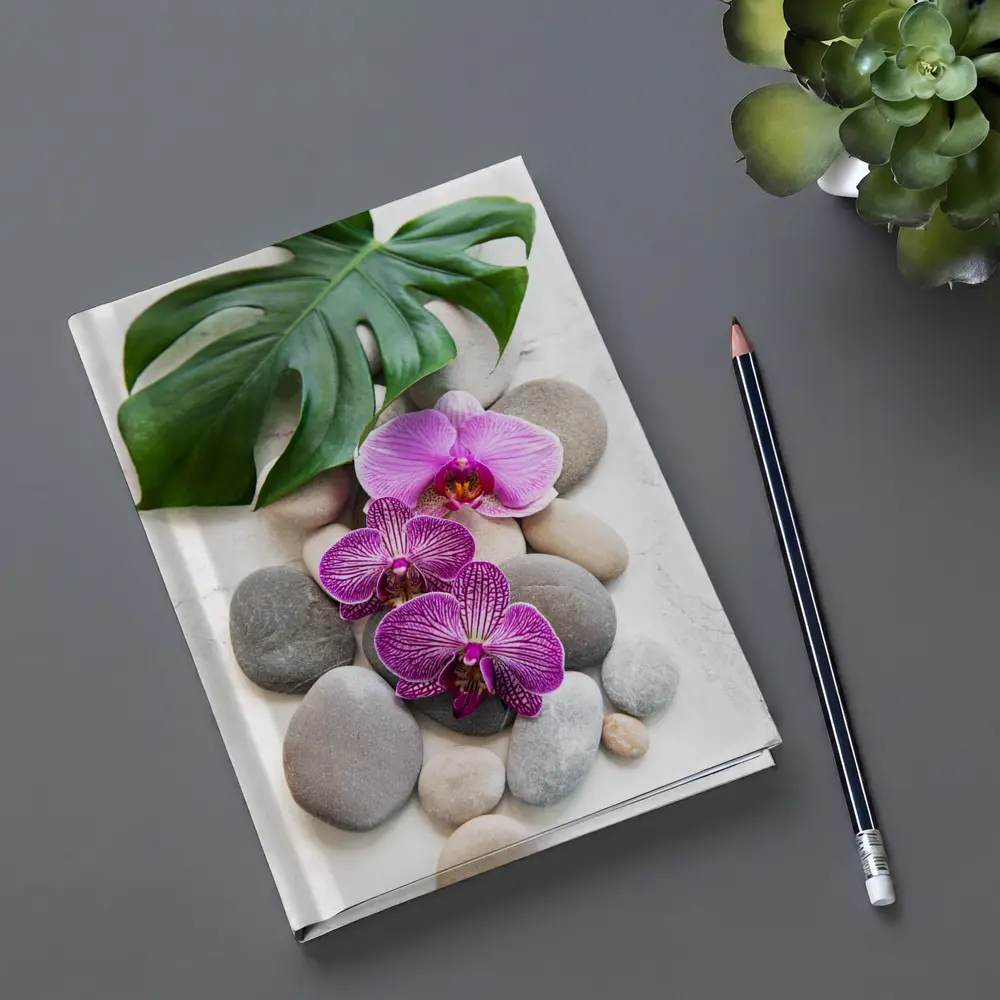 Pink Orchids Monstera Leaf Zen Stones – Notebooks