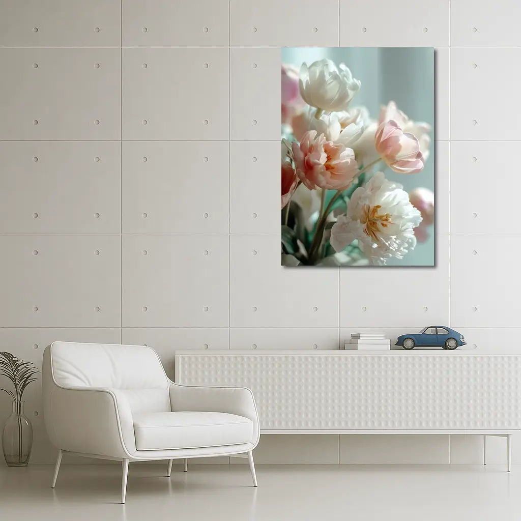 Soft Pink White Tulips Pastel Background – Wall Art
