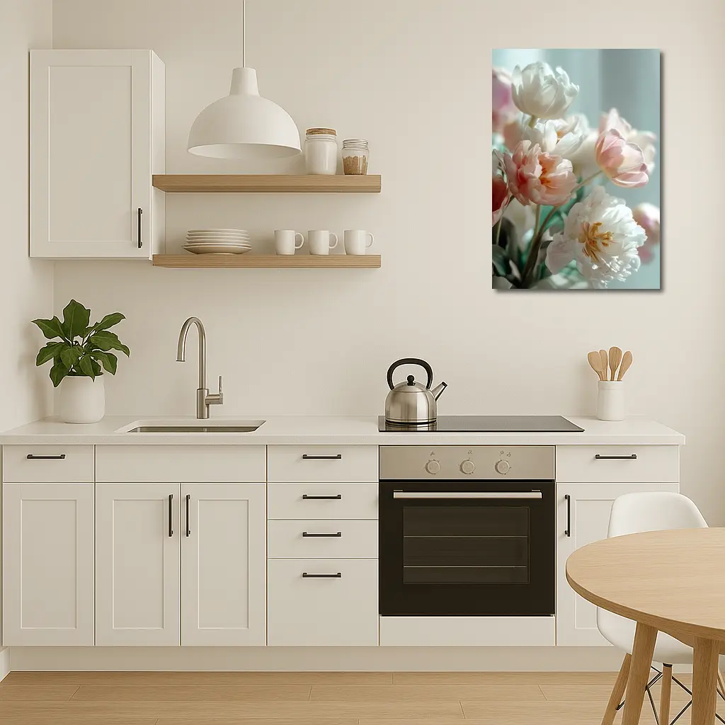 Soft Pink White Tulips Pastel Background – Wall Art