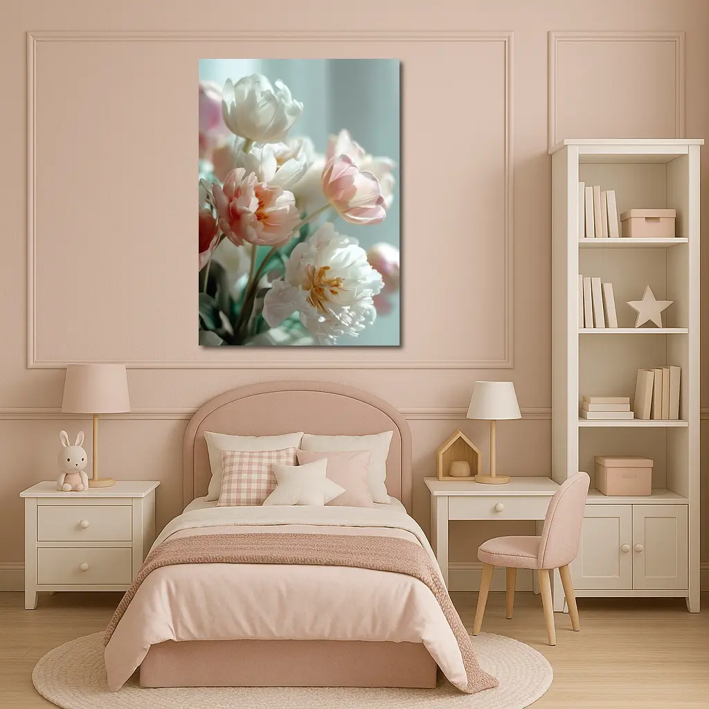 Soft Pink White Tulips Pastel Background – Wall Art