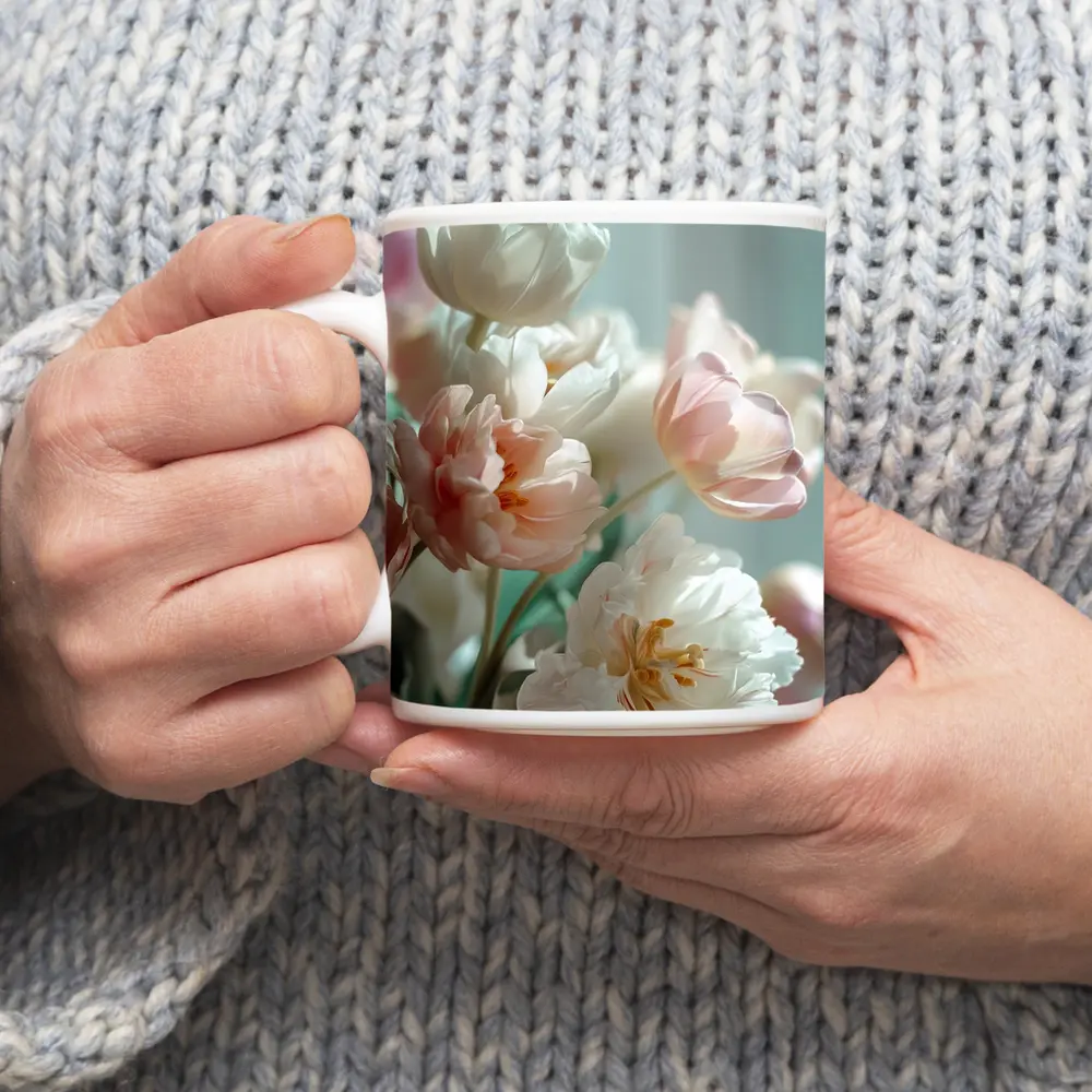 Soft Pink White Tulips Pastel Background – Mugs