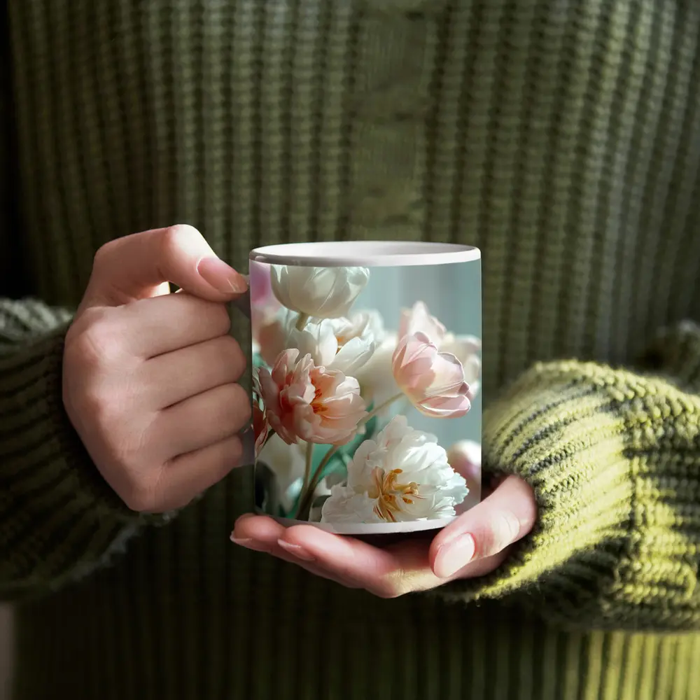 Soft Pink White Tulips Pastel Background – Mugs
