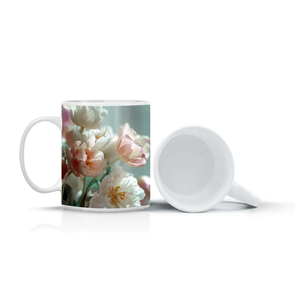 Soft Pink White Tulips Pastel Background – Mugs