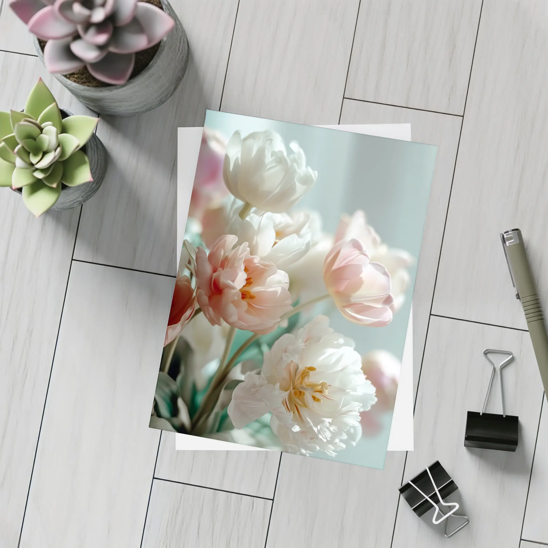 Soft Pink White Tulips Pastel Background – Postcards