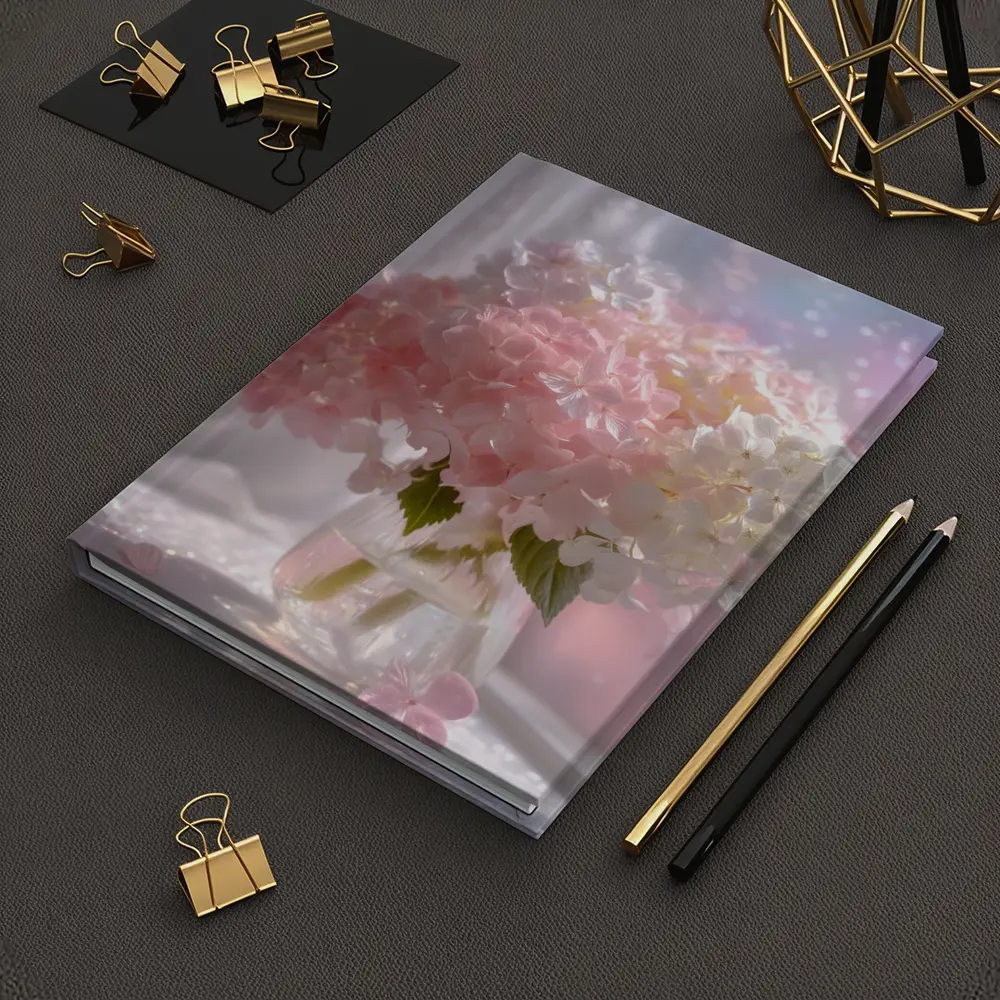 Pink White Hydrangeas Glass Vase Window Light – Notebooks