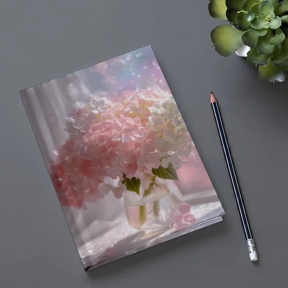 Pink White Hydrangeas Glass Vase Window Light – Notebooks