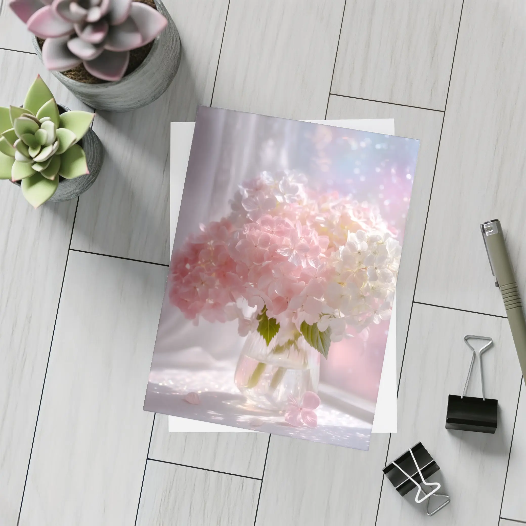 Pink White Hydrangeas Glass Vase Window Light – Postcards