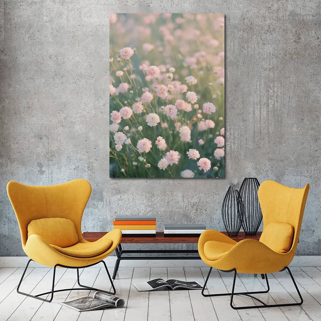 Pink Wildflowers Soft Dreamy Field Background – Wall Art