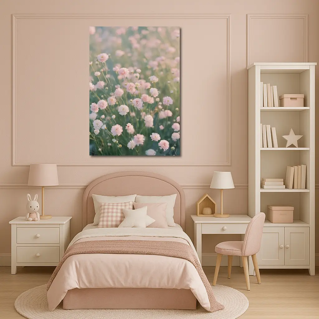 Pink Wildflowers Soft Dreamy Field Background – Wall Art