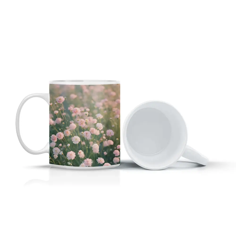Pink Wildflowers Soft Dreamy Field Background – Mugs