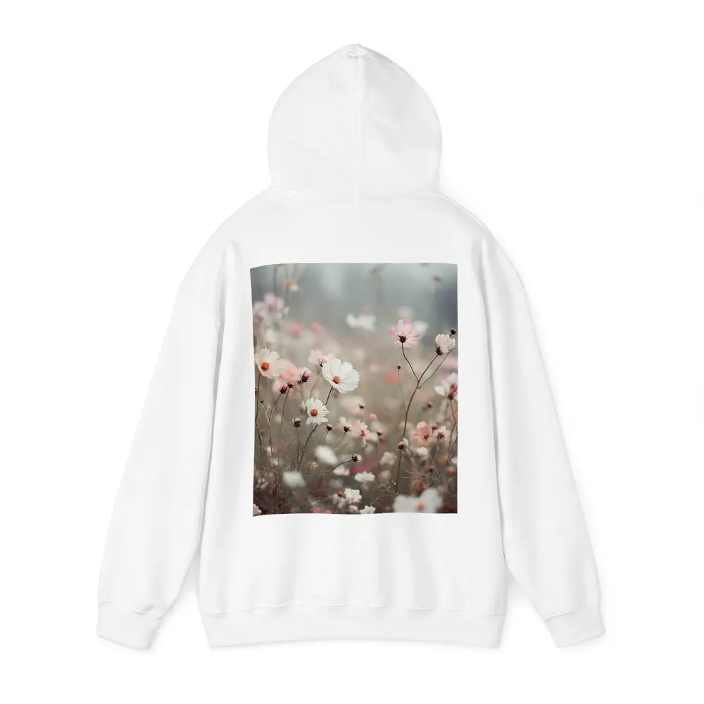 Pink White Cosmos Flowers Misty Field – Hoodies