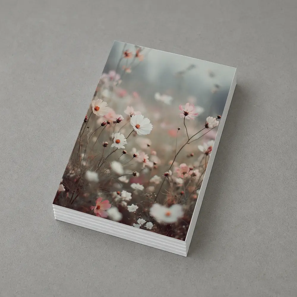 Pink White Cosmos Flowers Misty Field – Postcards