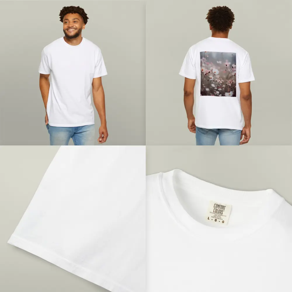 Pink White Cosmos Flowers Misty Field – T-Shirts