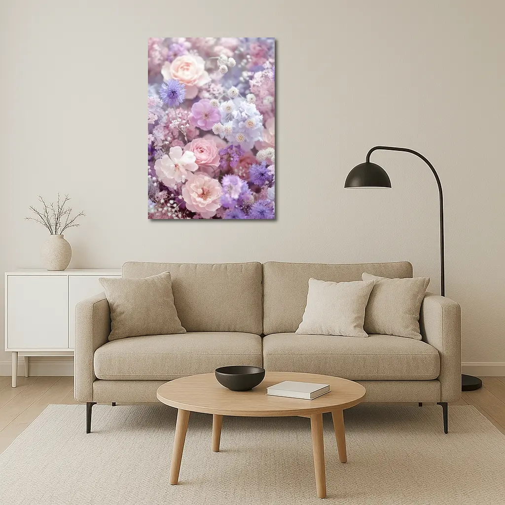 Pink Roses Purple Wildflowers Soft Floral – Wall Art