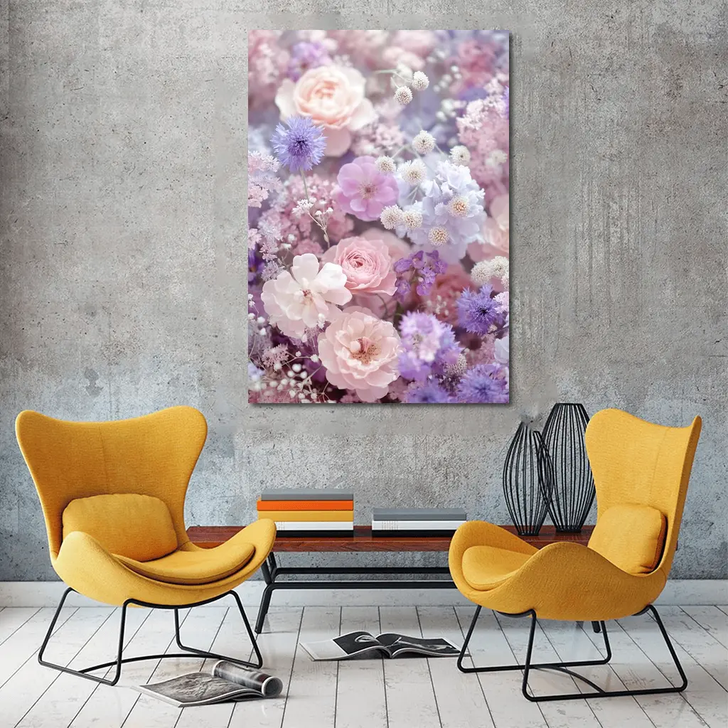 Pink Roses Purple Wildflowers Soft Floral – Wall Art