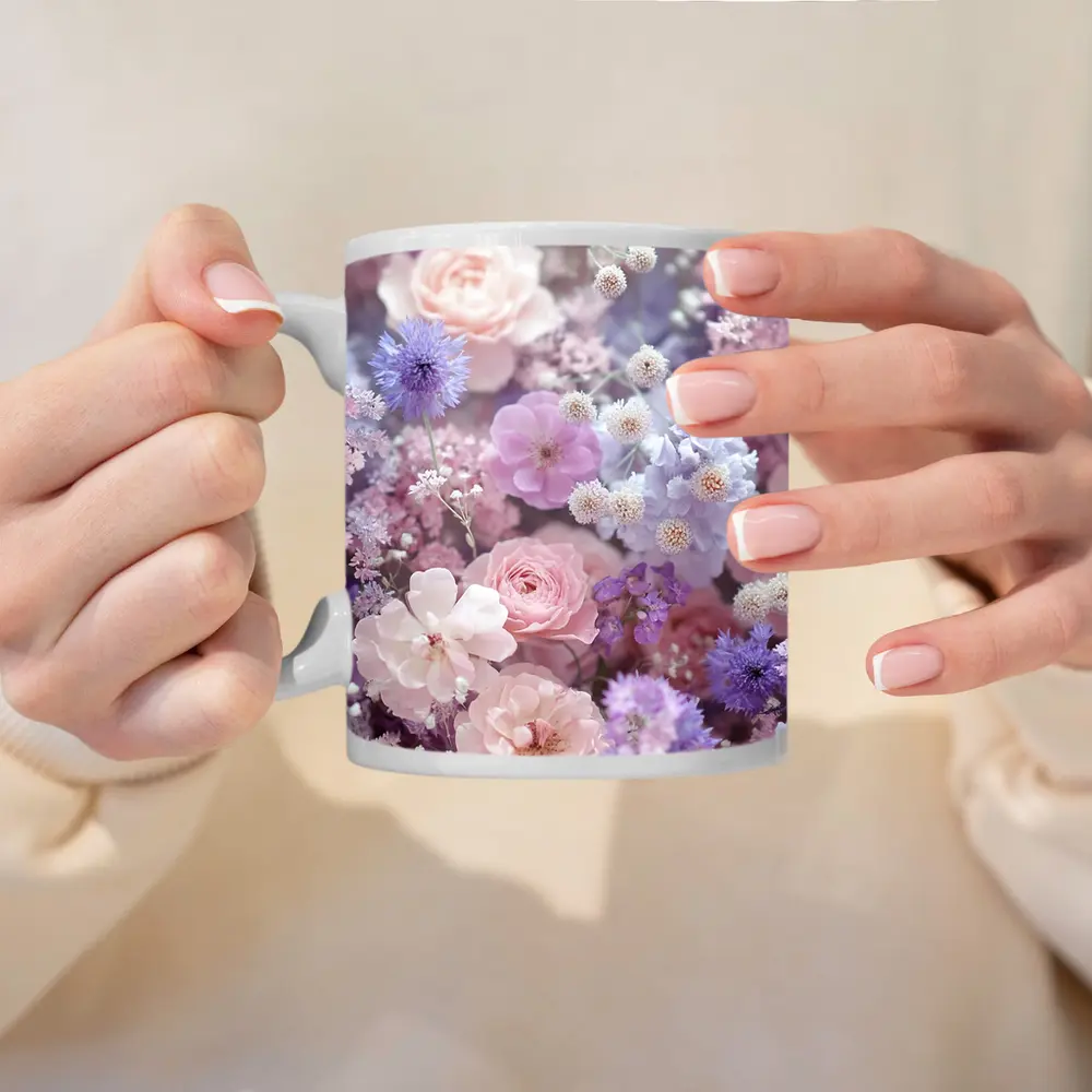 Pink Roses Purple Wildflowers Soft Floral – Mugs