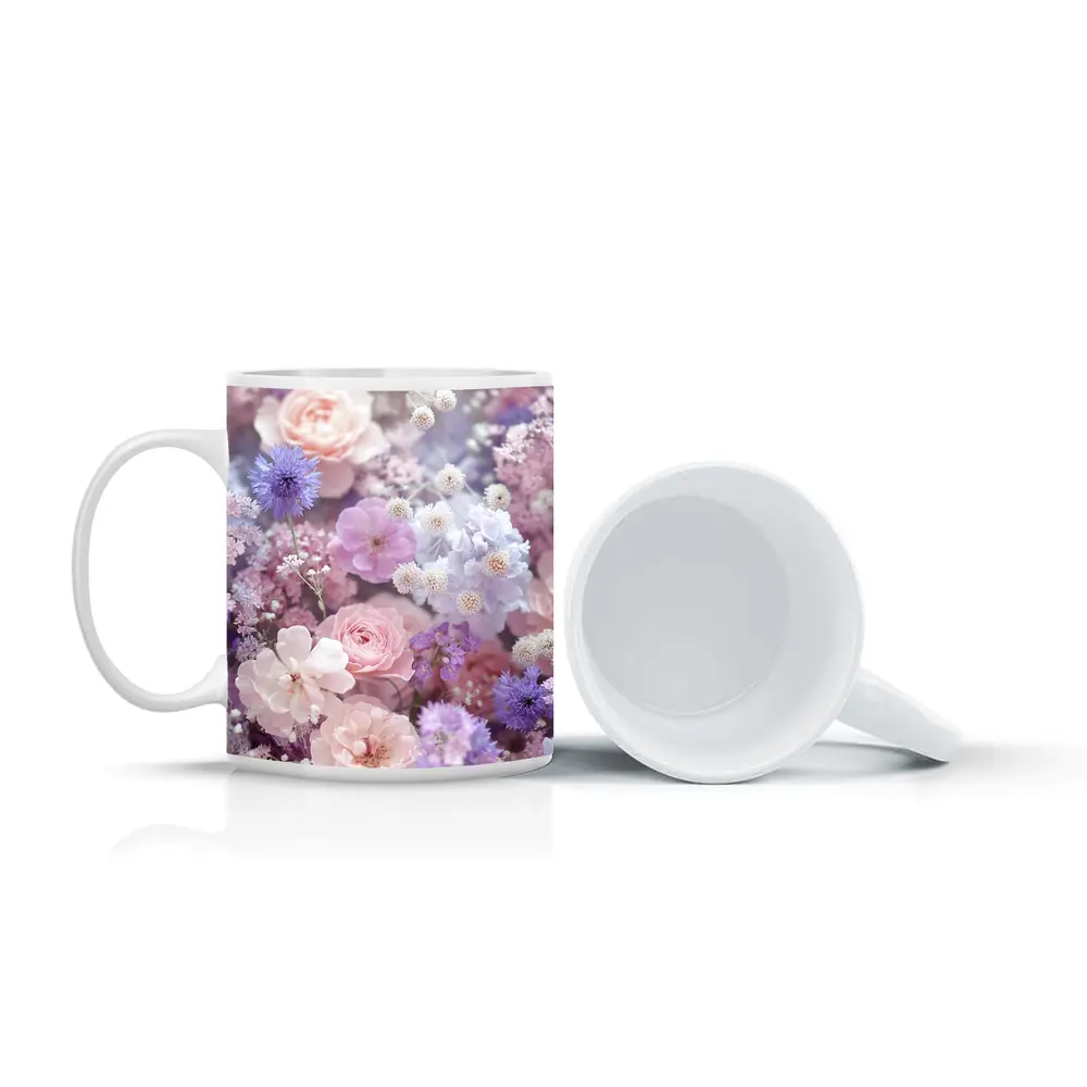 Pink Roses Purple Wildflowers Soft Floral – Mugs