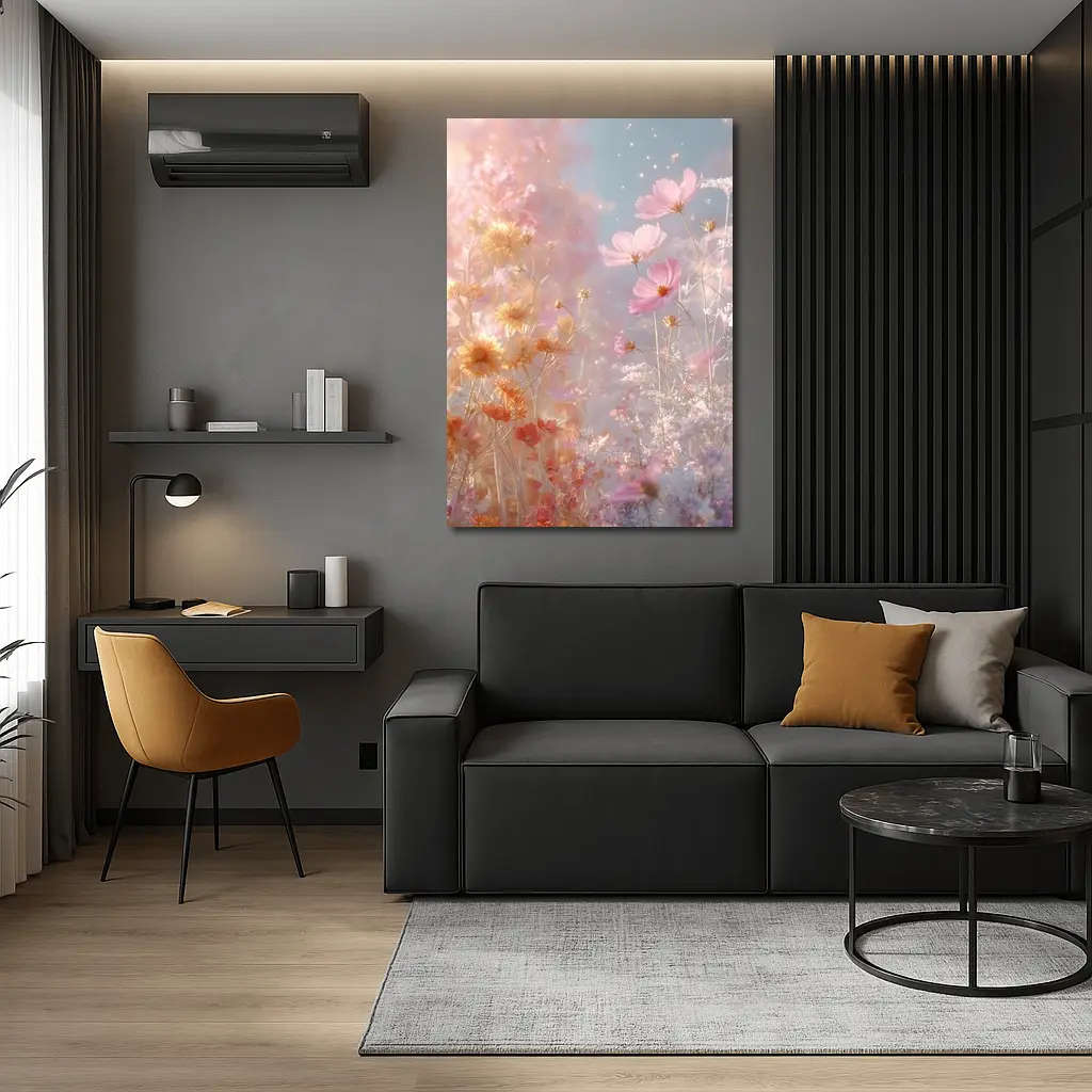 Pink Cosmos Flowers Dreamy Pastel Sky – Wall Art
