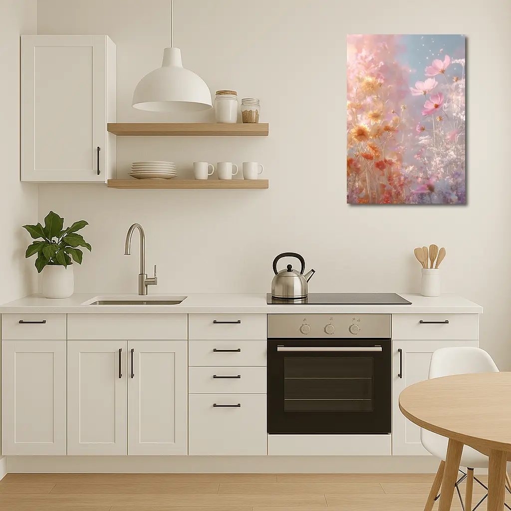 Pink Cosmos Flowers Dreamy Pastel Sky – Wall Art